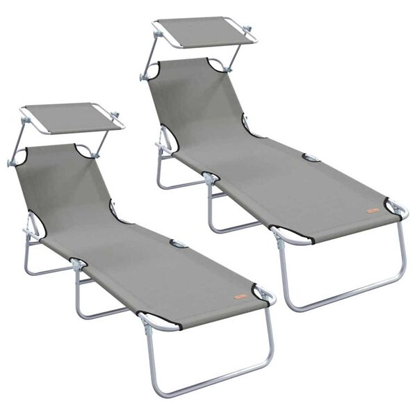 vidaXL Sunlounger Grey Powder-coated steel Single Foldable
