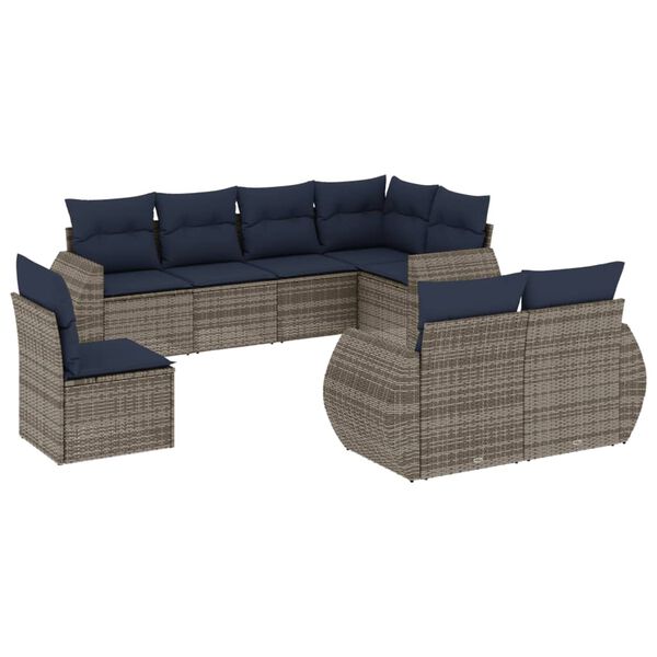 vidaXL 8 Piece Garden Sofa Set with Cushions Grey Poly Rattan