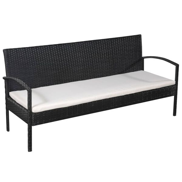 vidaXL Sofa Set Black PE rattan, powder-coated steel, 100% polyester, glass