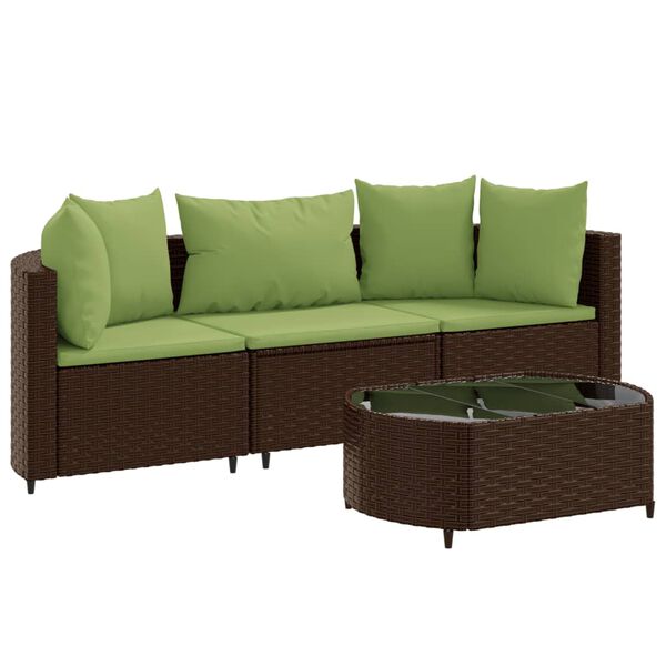 vidaXL Patio Sofa Set Set of 3 Brown, Green