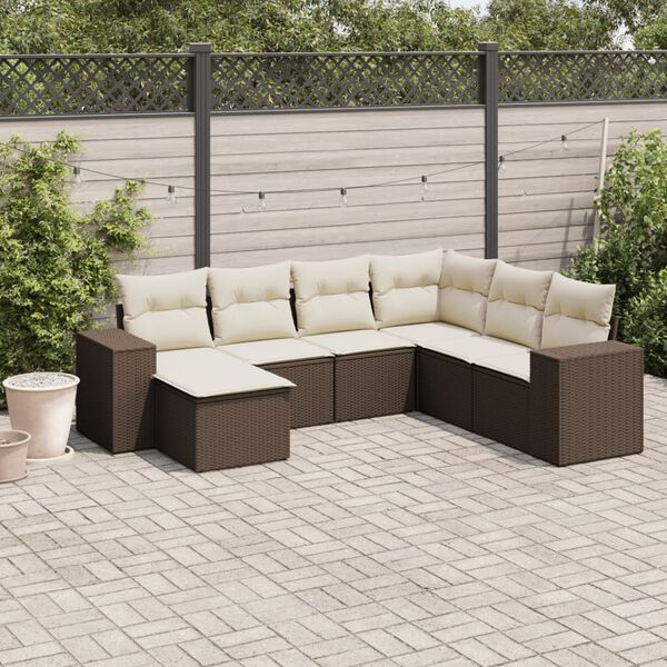 vidaXL Garden Sofa Set Brown, Cream White
