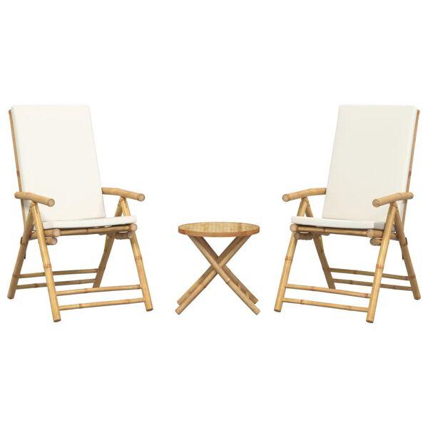 vidaXL Bistro Set Cream White Bamboo, Fabric (100% polyester) 3 Piece Set
