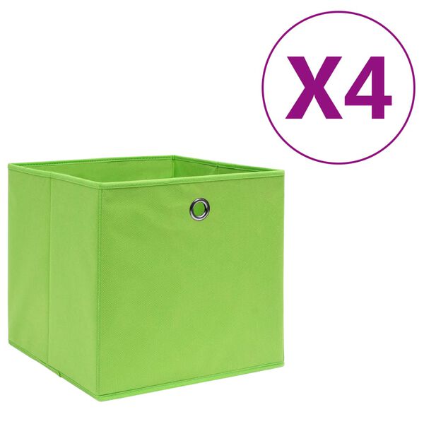 vidaXL Storage Box Set of 4 Green Non-woven fabric 11 in Foldable