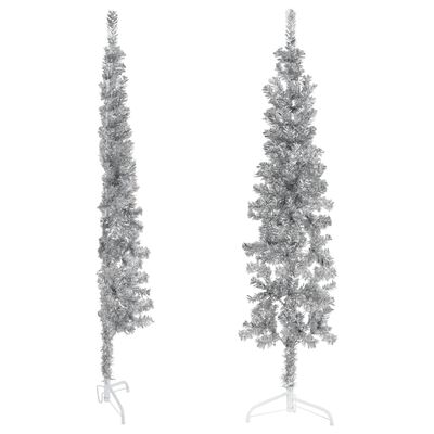vidaXL Slim Artificial Half Christmas Tree with Stand Silver 5 ft