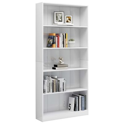 vidaXL 5-Tier Book Cabinet High Gloss White 31.5" x 9.4" x 68.9" Engineered Wood