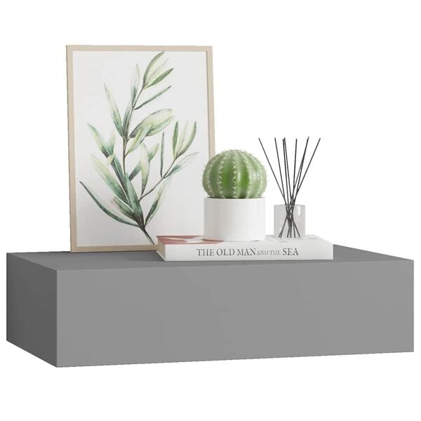 vidaXL Drawer Shelf Grey MDF, metal Compact Floating Shelf Rectangular
