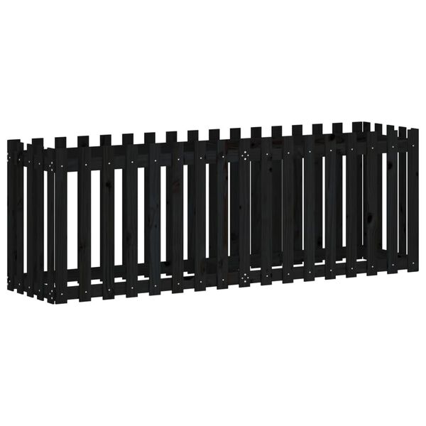 vidaXL Patio Raised Bed with Fence Design Black 200x50 x 27.6 " Solid Wood Pine