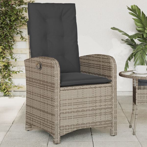 vidaXL Reclining Garden Chair set of 2 Grey PE rattan Standard