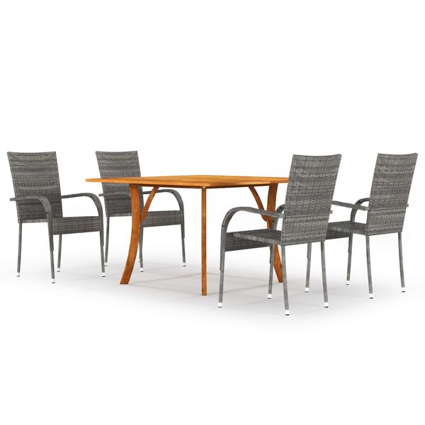 vidaXL Dining Set Grey Solid Acacia wood, PE rattan, Powder-coated steel