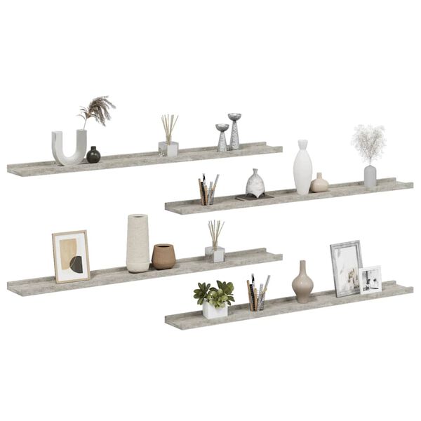vidaXL Wall Shelf Set of 4 Concrete Grey MDF 39.4x3.5x1.2 in