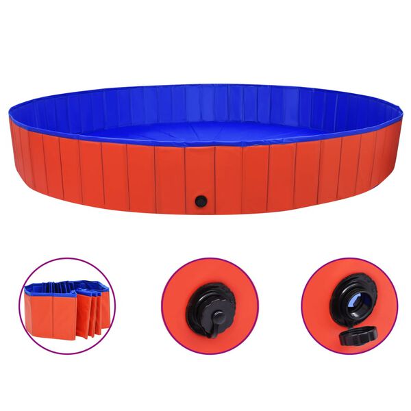 vidaXL Dog Swimming Pool Red PVC Diameter 118.1 in x Height 15.7 in