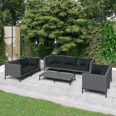 vidaXL 8 Piece Patio Lounge Set with Cushions Poly Rattan Dark Gray