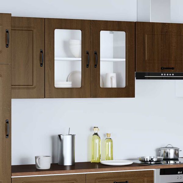 vidaXL Kitchen Wall Cabinet Brown oak Engineered wood, glass