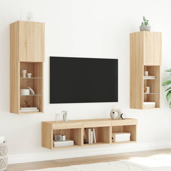 vidaXL TV Wall Unit Set of 5 Sonoma Oak Engineered Wood, Glass Medium