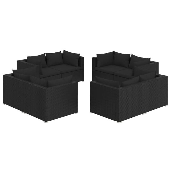 vidaXL Garden Lounge Set Black PE rattan, powder-coated steel, fabric