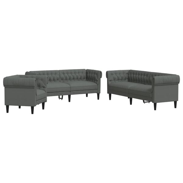 vidaXL Sofa Set Dark Grey Fabric (100% polyester), plywood, solid wood