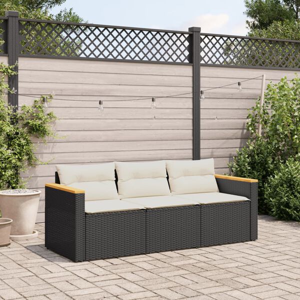 vidaXL Garden Sofa Black and Cream White