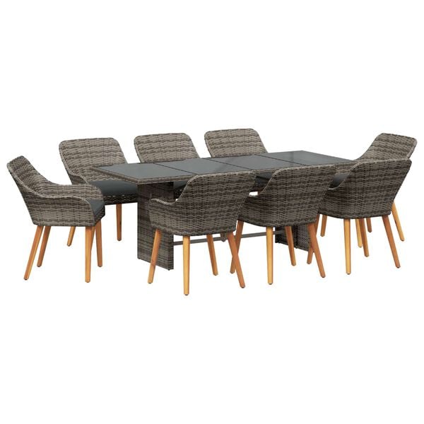 vidaXL Garden Dining Set with Cushion 9 pcs Gray poly rattan