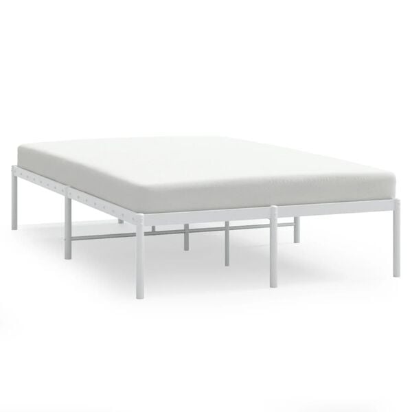 vidaXL Bed Frame White Powder-Coated Steel Small Double Bed Frame