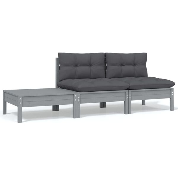 vidaXL Garden Lounge Set Set of 3 Grey and Anthracite