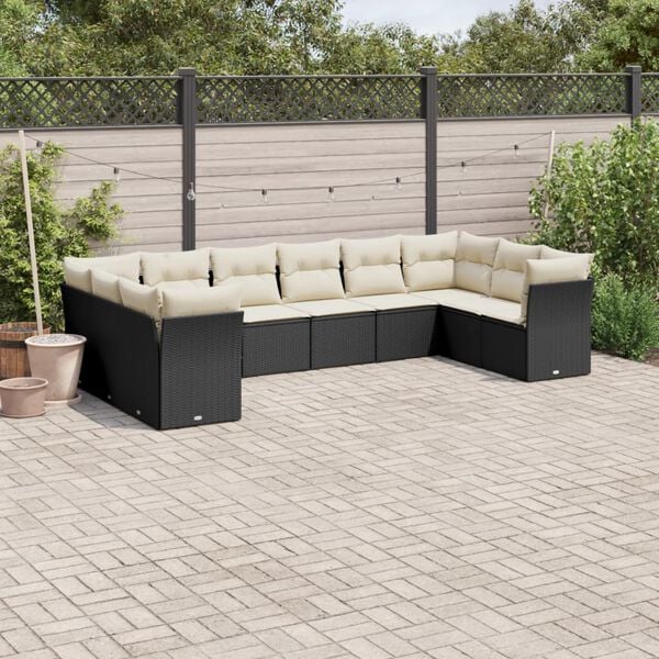 vidaXL Garden Sofa Set Black and Cream White