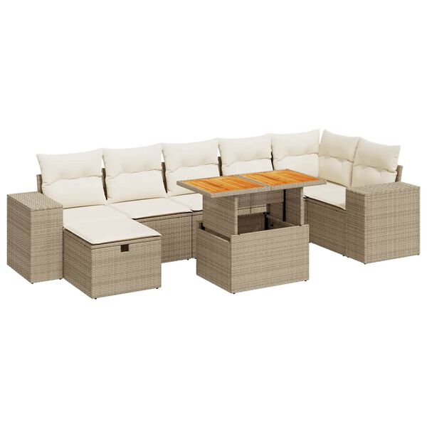 vidaXL 5 Piece Patio Sofa Set with Cushions Beige Poly Rattan Acacia