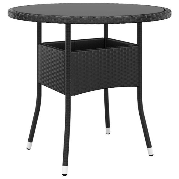 vidaXL Garden Table Black Poly Rattan, Powder-Coated Steel, Tempered Glass