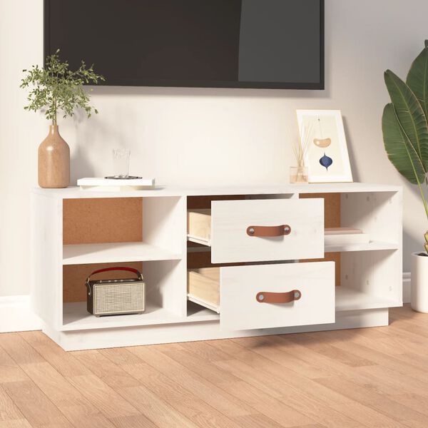 vidaXL TV Cabinet White Solid Pine Wood 39.4 in x 13.4 in x 15.7 in