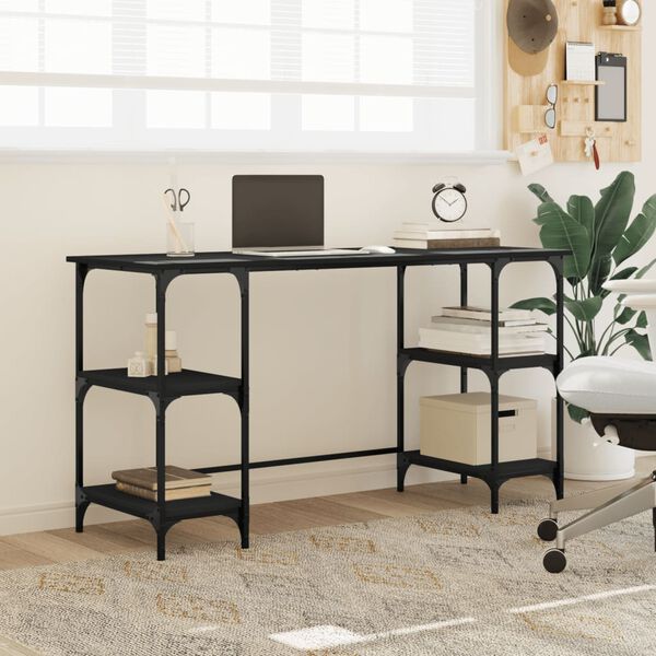 vidaXL Desk Black Engineered wood, metal Large Adjustable Feet