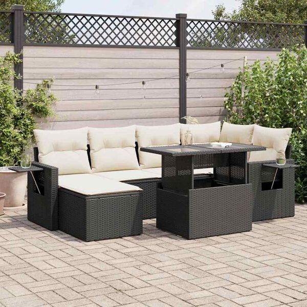 vidaXL Garden Sofa Set Black, Cream White