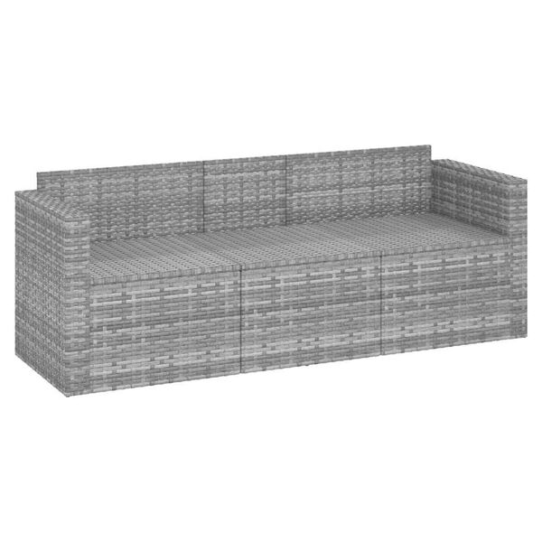 vidaXL 3-seater Garden Sofa Grey Poly Rattan 3-Seater Modular