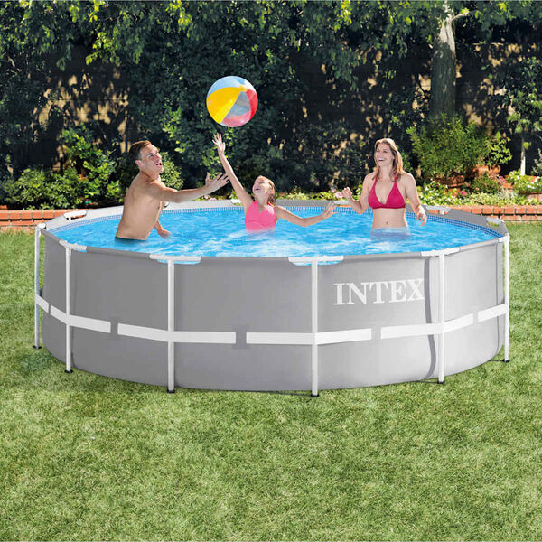 INTEX Pool Gray PVC Large Durable Above Ground Pool Round Modern