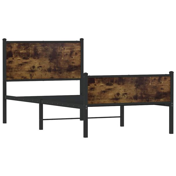 vidaXL Bed Frame Smoked Oak Steel, Engineered Wood Small Single