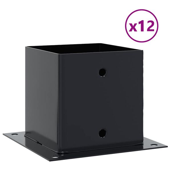 vidaXL Post Bases Square 12 pcs Anthracite 5.55x5.55" Powder-coated Steel