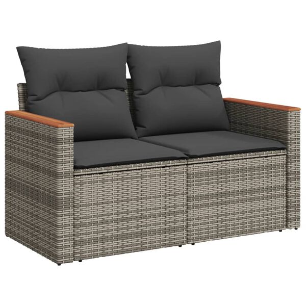vidaXL Garden Sofa Set Grey, Dark Grey PE Rattan, Powder-Coated Steel