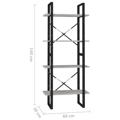 vidaXL 4-Tier Book Cabinet Concrete Gray 23.6"x11.8"x55.1" Engineered Wood