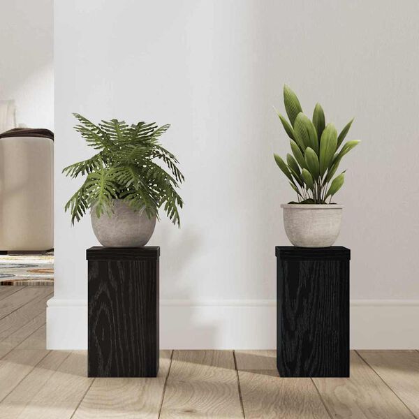vidaXL Plant Stand 2 pcs Black Oak 3.94 x 3.94 x 7.09 in