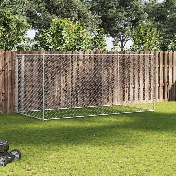 vidaXL Outdoor Dog Kennel Silver Galvanized Steel 150.4 x 75.6 x 72.8 in