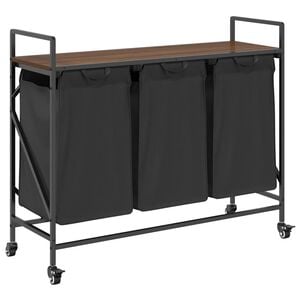 vidaXL Laundry Basket 3 Compartments with Wheels Brown Oak