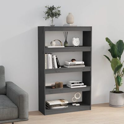 vidaXL Book Cabinet/Room Divider Gray 31.5"x11.8"x53.3" Solid Wood Pine