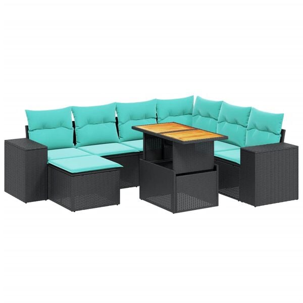 vidaXL 8 Piece Patio Sofa Set with Cushions Black Poly Rattan