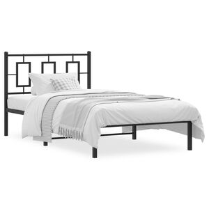 vidaXL Metal Bed Frame without Mattress with Headboard Black 39.4"x78.7"