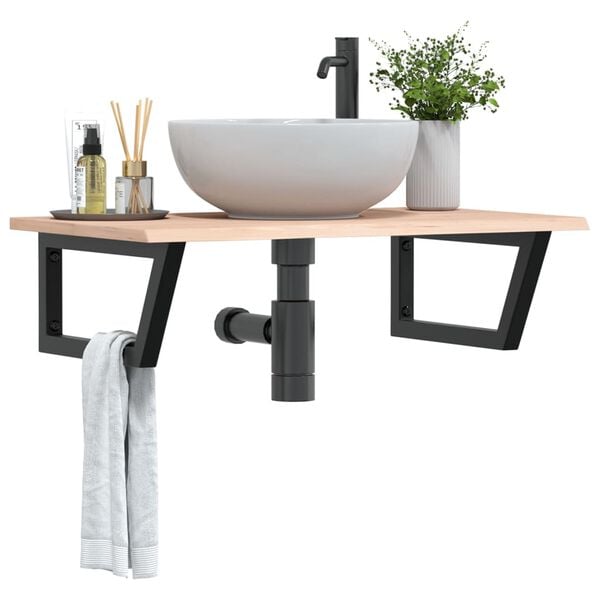 vidaXL Basin Shelf Wall Mounted Steel and Solid Wood Oak