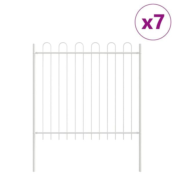 vidaXL Garden Fence 7 pcs White 39.04 x 4.92 ft Powder-coated Steel