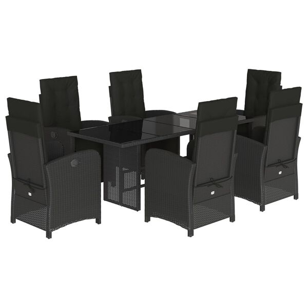vidaXL 7 Piece Patio Dining Set with Cushions Black Poly Rattan