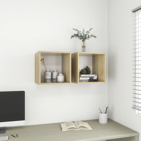 vidaXL Wall Cabinet Set of 2 White and Sonoma Oak Engineered Wood