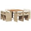 vidaXL 9 Piece Patio Dining Set with Cushions Beige Poly Rattan