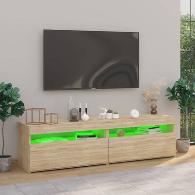 vidaXL TV Stands 2 pcs with LED Lights Sonoma Oak 29.5"x13.8"x15.7"