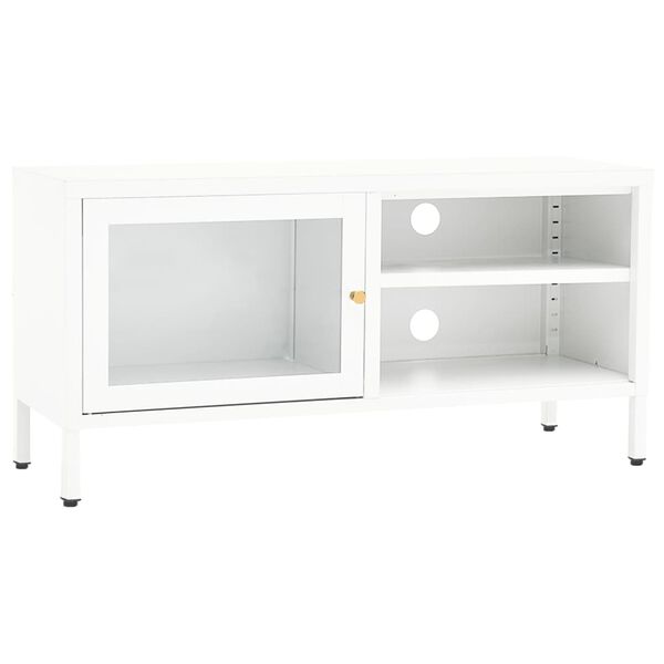 vidaXL TV Cabinet White White powder-coated steel, tempered glass Large