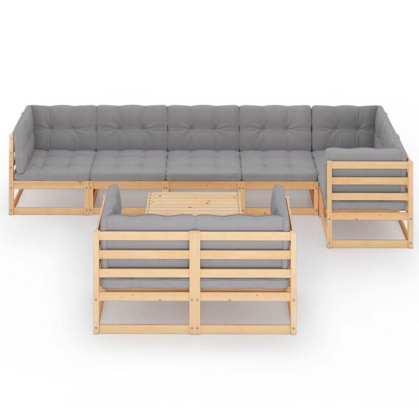 vidaXL Garden Lounge Set Natural Wood, Grey Cushions